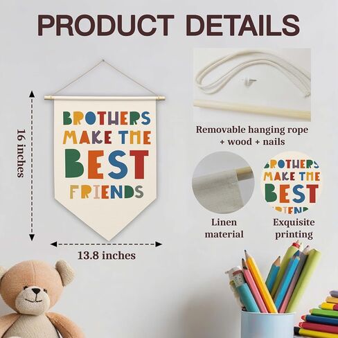 Canvas Hanging Pennant Flag, Brothers Make the Best Friends - Hanging Banner Wall Sign Decor Gifts, Nursery Toddler Bedroom Decor, Birthday Christmas Wall Art Decoration Gifts For Baby Kids Boys, 03 in Saudi Arabia