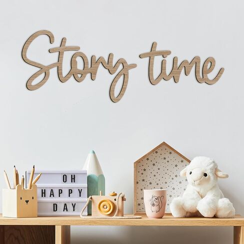 JarThenaAMCS Story Time Wooden Sign Story Telling Reading Corner Sign Rustic Nursery Wall Decor for Kids Bedroom Bookshelf Home Decor Birthday DIY Crafts Baby Gift in Kuwait