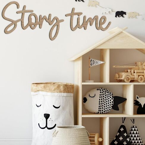 JarThenaAMCS Story Time Wooden Sign Story Telling Reading Corner Sign Rustic Nursery Wall Decor for Kids Bedroom Bookshelf Home Decor Birthday DIY Crafts Baby Gift in Kuwait