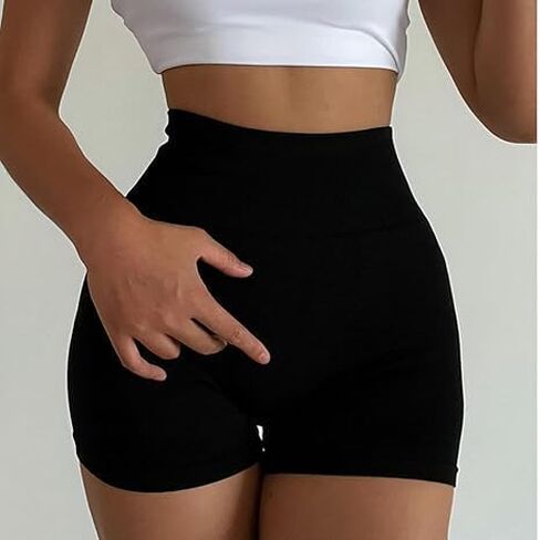 Biker Shorts for Women,High Waist Seamless Tummy Control Scrunch Butt Lifting Athletic Shorts for Gym Workout Yoga Black in Kuwait