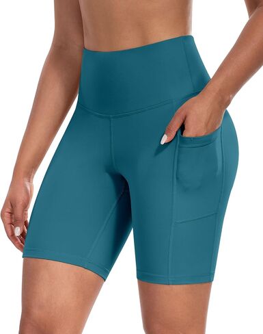 Biker Shorts Women with Pockets, 8" High Waisted Tummy Control Yoga Shorts for Workout Running and Gym in Kuwait