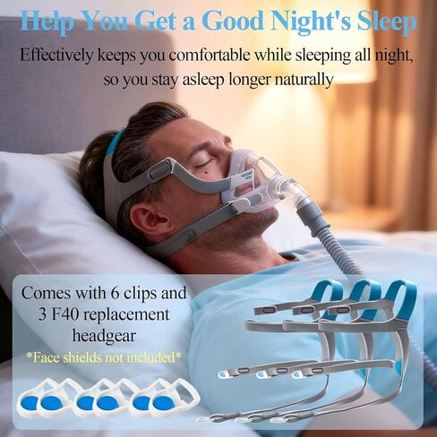 3 Pack Replacement F40 Headgear & 3 Pairs Magnetic Clips Compatible with ResMed AirFit F40 CPAP Mask, Adjustable Full Face Mask Headgear Strap with Enhanced Clips Accessories Supplies in Saudi Arabia