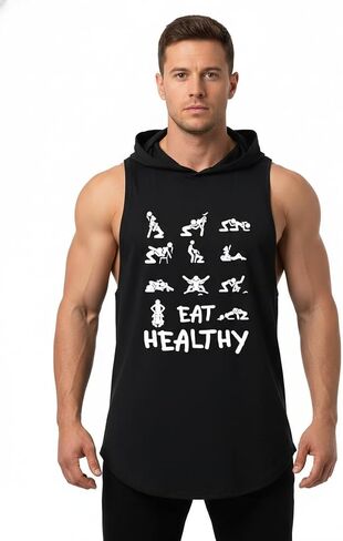 IRON PANDA Men's Workout Hooded Tank Tops Sleeveless Gym Hoodies Bodybuilding Muscle Shirts-EAT Healthy in Saudi Arabia