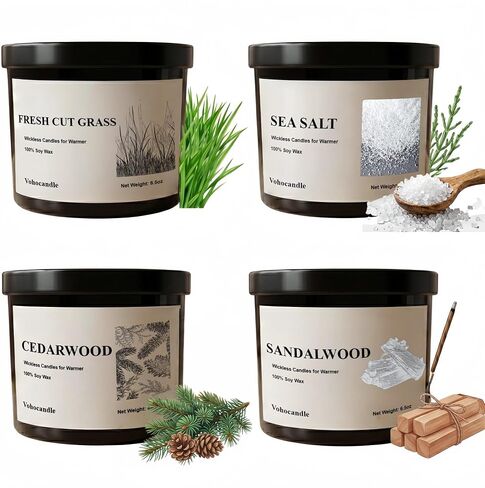 VOHO Wickless Candles for Candle Warmer Lamp, Set of 4 Scented Candles for Men Fathers Day Birthday Christmas Valentines Gifts, 26oz Soy Candle Sets for Candle Warmer(Cedar/Sandalwood/Sea Salt/Grass) in Saudi Arabia