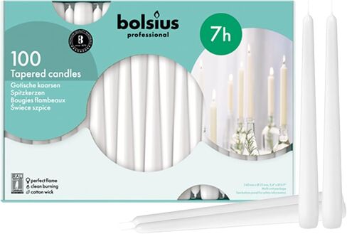 BOLSIUS White Taper Candles 100 Count Bulk Pack - 10 Inch Dinner Candle Set - 7+ Burn Hours - Premium European Quality - Smooth Flame - 100% Cotton Wick - Smokeless & Dripless Household Candlesticks in Saudi Arabia