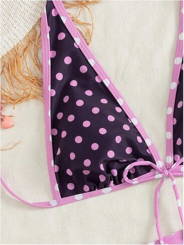 OYOANGLE Women's 3 Piece Polka Dots Bikini Sets Bow Triangle Halter Thong Swimsuits with Cover Up Skirt in Kuwait
