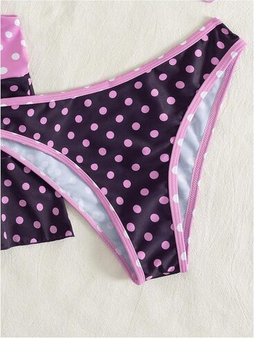 OYOANGLE Women's 3 Piece Polka Dots Bikini Sets Bow Triangle Halter Thong Swimsuits with Cover Up Skirt in Kuwait