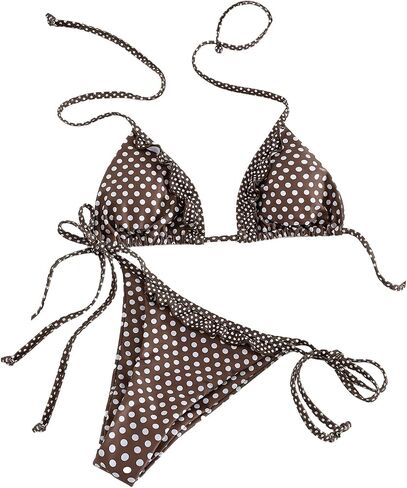 Milumia Women's 2 Piece Polka Dots Swimsuits Ruffle Trim Halter String Triangle Bikini Sets in Kuwait