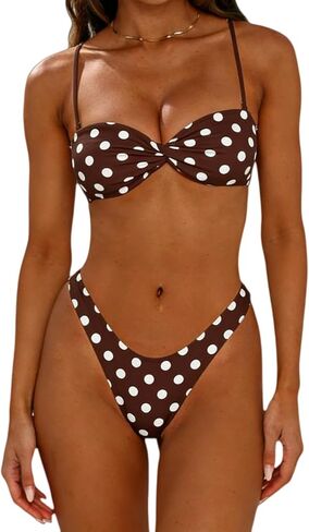 Women Sexy Thong Bikinis Summer Vintage Polka Dot Swimsuits Two Pieces Detachable Straps Cheeky Bathing Suits in Saudi Arabia