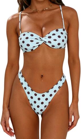 Women Sexy Thong Bikinis Summer Vintage Polka Dot Swimsuits Two Pieces Detachable Straps Cheeky Bathing Suits in Saudi Arabia
