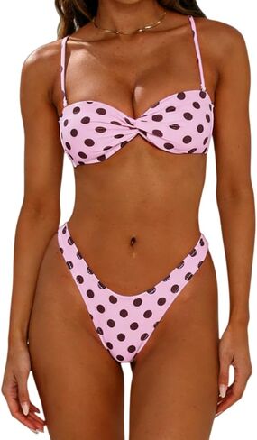 Women Sexy Thong Bikinis Summer Vintage Polka Dot Swimsuits Two Pieces Detachable Straps Cheeky Bathing Suits in Saudi Arabia