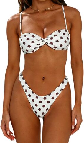 Women Sexy Thong Bikinis Summer Vintage Polka Dot Swimsuits Two Pieces Detachable Straps Cheeky Bathing Suits in Saudi Arabia