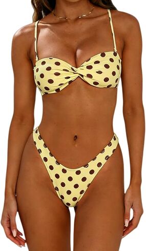 Women Sexy Thong Bikinis Summer Vintage Polka Dot Swimsuits Two Pieces Detachable Straps Cheeky Bathing Suits in Saudi Arabia