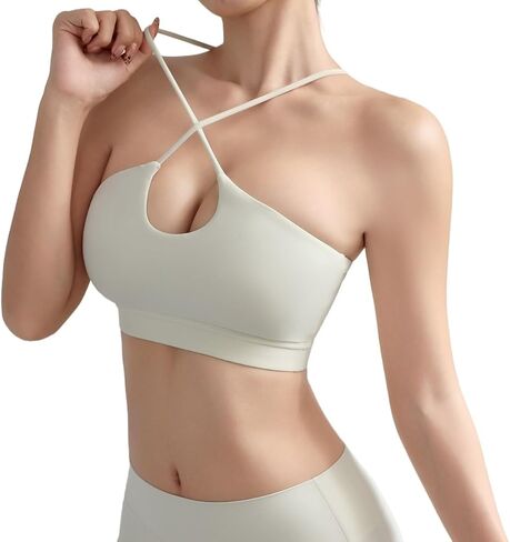 Le&Chung Women's Halter Criss-Cross Sports Bra, Padded Medium Support, Mesh Detail, Yoga Running Workout Top in Saudi Arabia