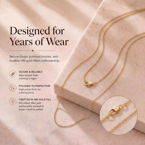 14K Gold Filled Cable Chain Necklace for Women – Hypoallergenic Tarnish Resistant Layering Necklace – 16 to 20 Inch in Kuwait