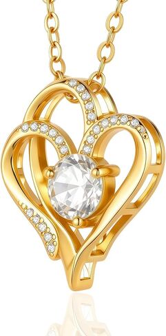 Dainty Double Heart Pendant Necklace, 14K Gold Plated Cubic Zirconia Adjustable Collarbone Chain, Elegant Minimalist for Women in Kuwait