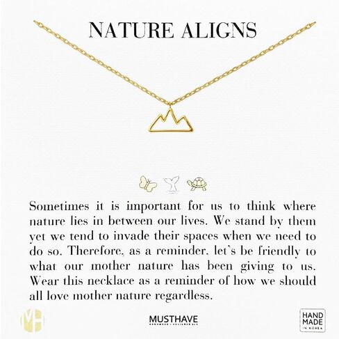 Mountain Outline Necklace, MUSTHAVE 18K Gold Plated Simple Line Nature Necklace, Minimal Nature-Inspired Pendant Jewelry for Women, Outdoor Lover Gift, Delicate Everyday Chain, 16+2 inch, Gift Card, Birthday, BFF, Unisex (Yellow Gold) in Saudi Arabia