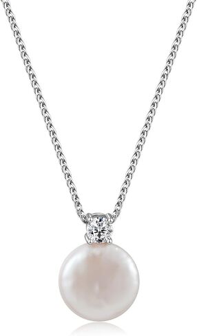 JaruJaru S925 Sterling Silver Pendent Necklace, 5A+ Quality Freshwater Baroque Pearl (Flat/Coin), CZ Crystal Accents, 20'' Extra long Fully Flexible Figaro Chain35-50cm in Saudi Arabia