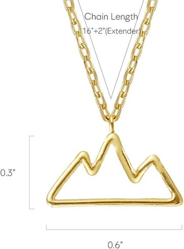 Mountain Outline Necklace, MUSTHAVE 18K Gold Plated Simple Line Nature Necklace, Minimal Nature-Inspired Pendant Jewelry for Women, Outdoor Lover Gift, Delicate Everyday Chain, 16+2 inch, Gift Card, Birthday, BFF, Unisex (Yellow Gold) in Saudi Arabia
