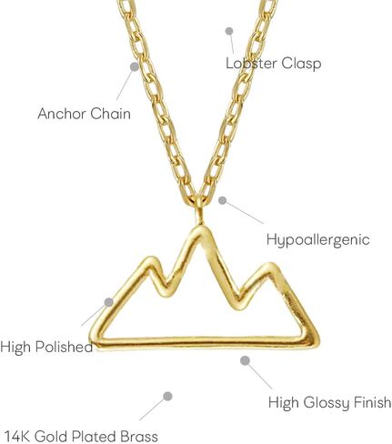 Mountain Outline Necklace, MUSTHAVE 18K Gold Plated Simple Line Nature Necklace, Minimal Nature-Inspired Pendant Jewelry for Women, Outdoor Lover Gift, Delicate Everyday Chain, 16+2 inch, Gift Card, Birthday, BFF, Unisex (Yellow Gold) in Saudi Arabia