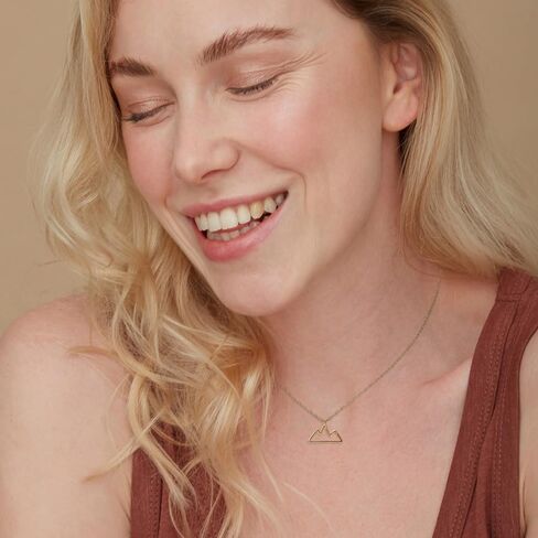 Mountain Outline Necklace, MUSTHAVE 18K Gold Plated Simple Line Nature Necklace, Minimal Nature-Inspired Pendant Jewelry for Women, Outdoor Lover Gift, Delicate Everyday Chain, 16+2 inch, Gift Card, Birthday, BFF, Unisex (Yellow Gold) in Saudi Arabia