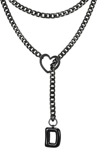 Black Heart Slip Chain Initial Necklaces for Women, Stainless Steel Wrap Choker Necklace, Gothic O-Ring Adjustable Lariat Y Necklaces, Punk Cuban Collar Choker Necklace, Halloween Jewelry Gift in Saudi Arabia