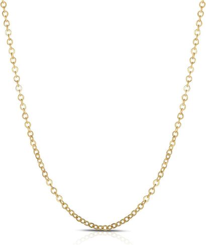 14K Solid Yellow Gold Cable Chain Necklace 18" Length, 2mm Width (Unisex Jewelry) in Kuwait