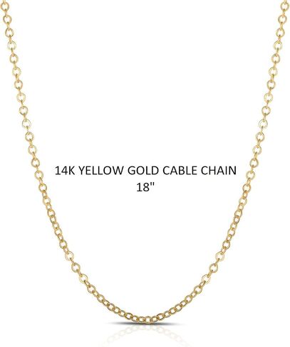 14K Solid Yellow Gold Cable Chain Necklace 18" Length, 2mm Width (Unisex Jewelry) in Kuwait