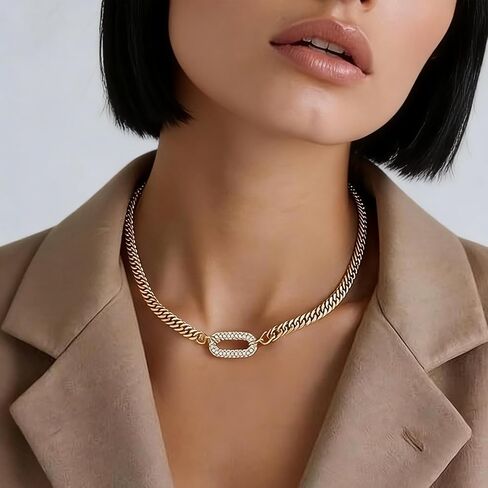 Gold Necklace For Women, Thick Necklace, Cuban Link Chain Choker Hypoallergenic Trendy Necklaces For Women Non Tarnish Jewelry Gifts in Saudi Arabia