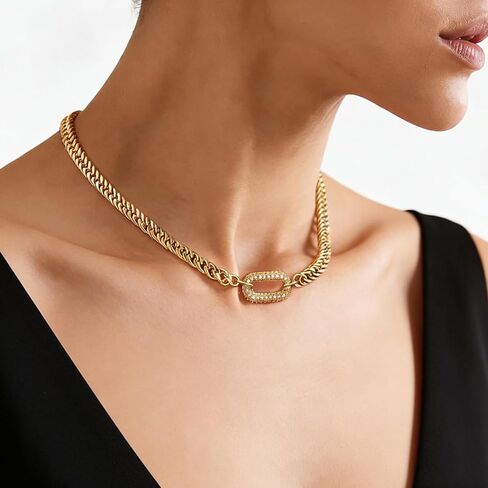 Gold Necklace For Women, Thick Necklace, Cuban Link Chain Choker Hypoallergenic Trendy Necklaces For Women Non Tarnish Jewelry Gifts in Saudi Arabia