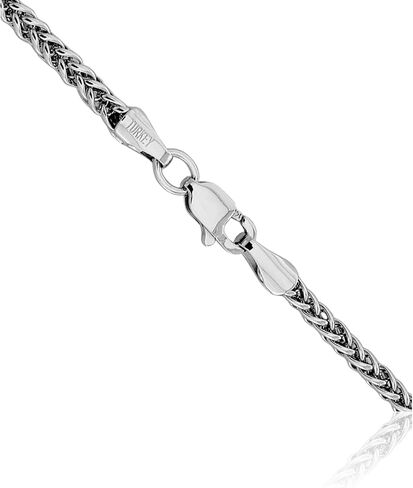 IceCarats 14K White Gold 2.35mm Thin Spiga Wheat Chain Necklace, Polished in Kuwait