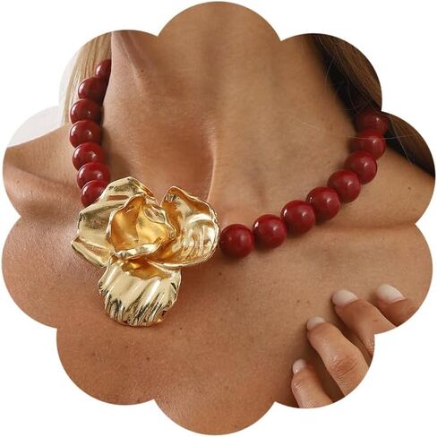 Chunky Acrylic Beaded Necklace for Women Colorful Flower Pendant Bead Chain Necklace Jewelry Fashion Accessories in Saudi Arabia