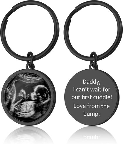 Personalized Ultrasound Photo Keychain - Custom Baby Scan Gift for Dad to Be - 3D Sonogram Keepsake - First Time Father Gift - Pregnancy Announcement or Baby Shower Present (C.1) in Kuwait