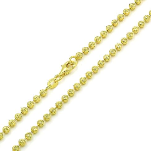 Giorgio Bergamo 925 Italian Sterling Silver 2mm - 4mm Ball Bead Moon Cut Chain, Yellow Gold Dog Tag Solid Necklace or Bracelet in Saudi Arabia