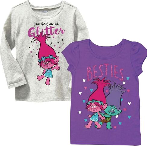FREEZE Trolls Toddler Girls T-Shirt 2 Pack – Short Sleeve & Long Sleeve Graphic Tee, Sizes 2T-5T in Saudi Arabia