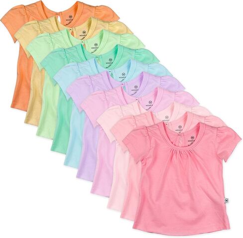 HonestBaby Baby-Girls 5-Pack Puff Sleeve T-Shirts 100% Organic Cotton Baby, Toddler, Little Kid, Girl in Saudi Arabia