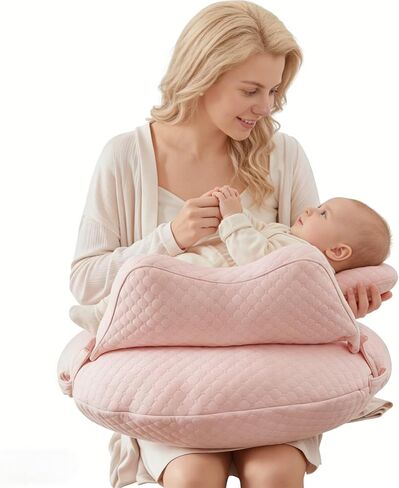 WYXunPlanet Nursing Pillow, Breastfeeding Pillow for Breastfeeding and Bottle Feeding to Reduce Strain on arms and Back, Better Support Baby,Waist Adjustable,Knitted Cotton Cover,Removable, Pink in Kuwait