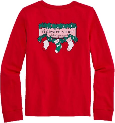 Vineyard Vines Girls' Girls' Logo Box Stockings Long-Sleeve Pocket Tee in Saudi Arabia