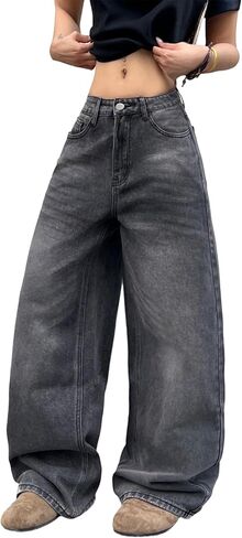 Womens Wide Leg Jeans Mid Waisted Denim Pants Boyfriend Baggy Hip Hop Jeans for Women in Saudi Arabia