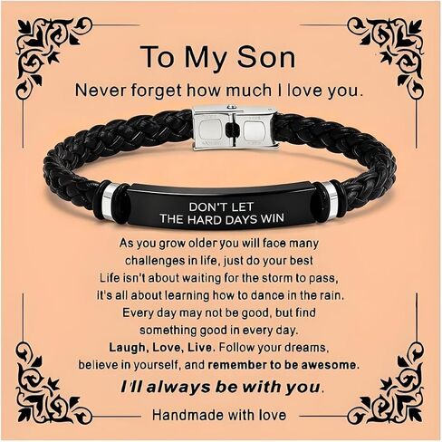 to My Son Bracelet from Mom Dad, Engraved “Don’t Let The Hard Days Win" Leather Bracelet, Inspirational Gift for Son Birthday Graduation Christmas Encouragement Jewelry for Him in Saudi Arabia