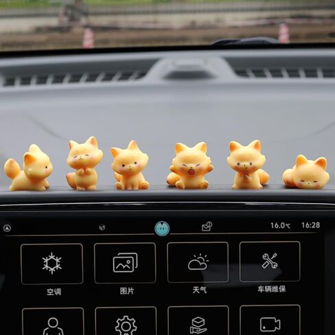 Mini Fox Figurine Cute Car Accessories Interior, 6 Pcs Foxs Statue for Dashboard Decorations, Rearview Mirror Ornaments Funny Gifts for Women in Saudi Arabia