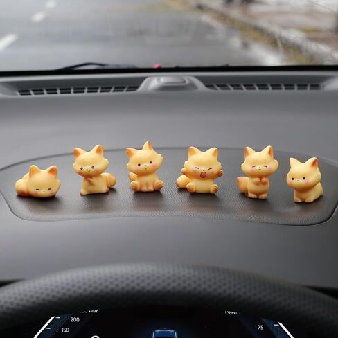 Mini Fox Figurine Cute Car Accessories Interior, 6 Pcs Foxs Statue for Dashboard Decorations, Rearview Mirror Ornaments Funny Gifts for Women in Saudi Arabia