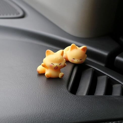 Mini Fox Figurine Cute Car Accessories Interior, 6 Pcs Foxs Statue for Dashboard Decorations, Rearview Mirror Ornaments Funny Gifts for Women in Saudi Arabia
