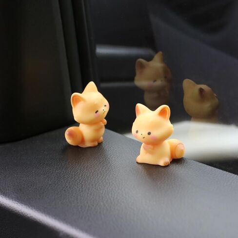 Mini Fox Figurine Cute Car Accessories Interior, 6 Pcs Foxs Statue for Dashboard Decorations, Rearview Mirror Ornaments Funny Gifts for Women in Saudi Arabia