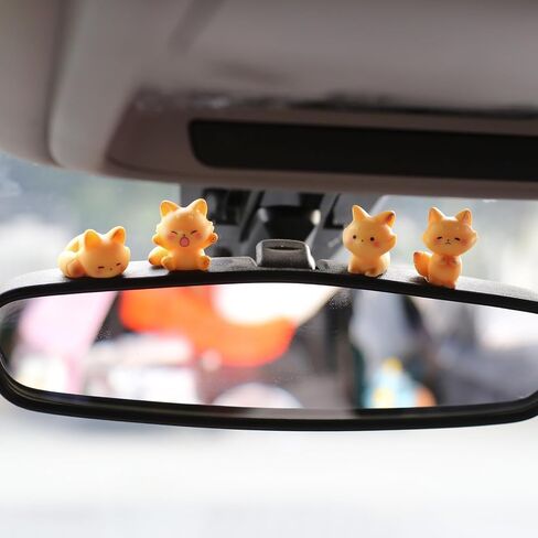 Mini Fox Figurine Cute Car Accessories Interior, 6 Pcs Foxs Statue for Dashboard Decorations, Rearview Mirror Ornaments Funny Gifts for Women in Saudi Arabia