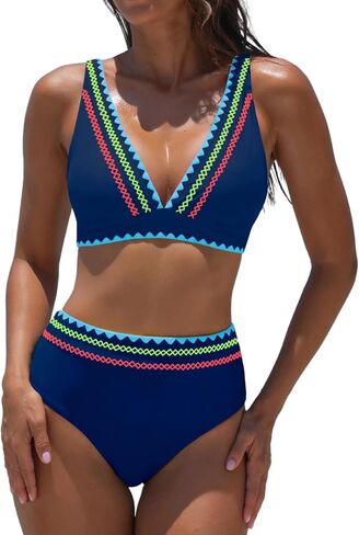 popvil High Waisted Bikini Set for Women Two Piece Tummy Control Swimsuit Color Block Bathing Suit Beach Vacation 2026 in Kuwait