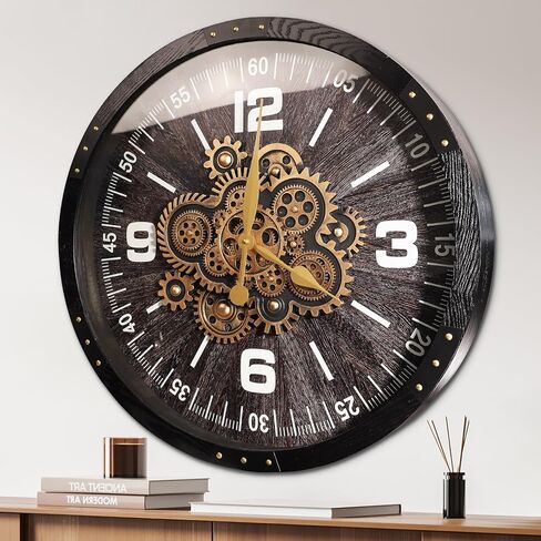 Wall Clocks for Living Room Decor, Large Real Moving Gears Clock, Vintage Industrial Oversized Rustic Farmhouse Kitchen Office Fireplace Wall Decor (Brown, 27 inch) in Saudi Arabia