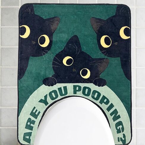 Short Plush Fun Toilet Rug Black Cat U Shaped Bathroom Rugs Toilet Mat Cute Contour Rug Non Slip Water Absorbent Funny Bathroom Decor Washable Green Toilet Rug 24x20 Inches in Saudi Arabia