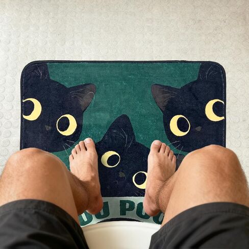 Short Plush Fun Toilet Rug Black Cat U Shaped Bathroom Rugs Toilet Mat Cute Contour Rug Non Slip Water Absorbent Funny Bathroom Decor Washable Green Toilet Rug 24x20 Inches in Saudi Arabia