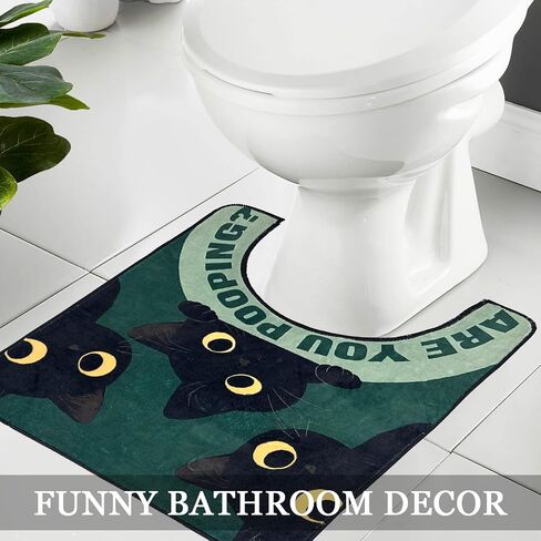 Short Plush Fun Toilet Rug Black Cat U Shaped Bathroom Rugs Toilet Mat Cute Contour Rug Non Slip Water Absorbent Funny Bathroom Decor Washable Green Toilet Rug 24x20 Inches in Saudi Arabia